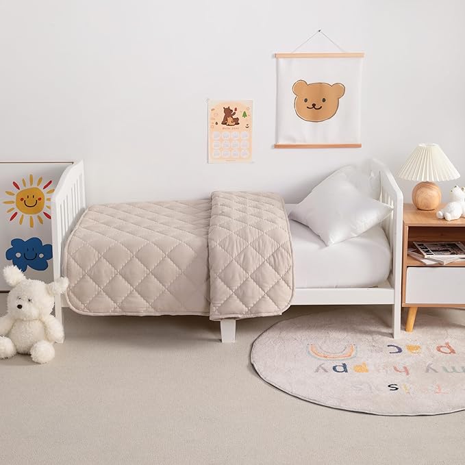 NTBAY Down Alternative Oversized Toddler Comforter, Super Soft and Warm Solid Color Baby Crib Quilted Blanket, 43x60 inches, Taupe