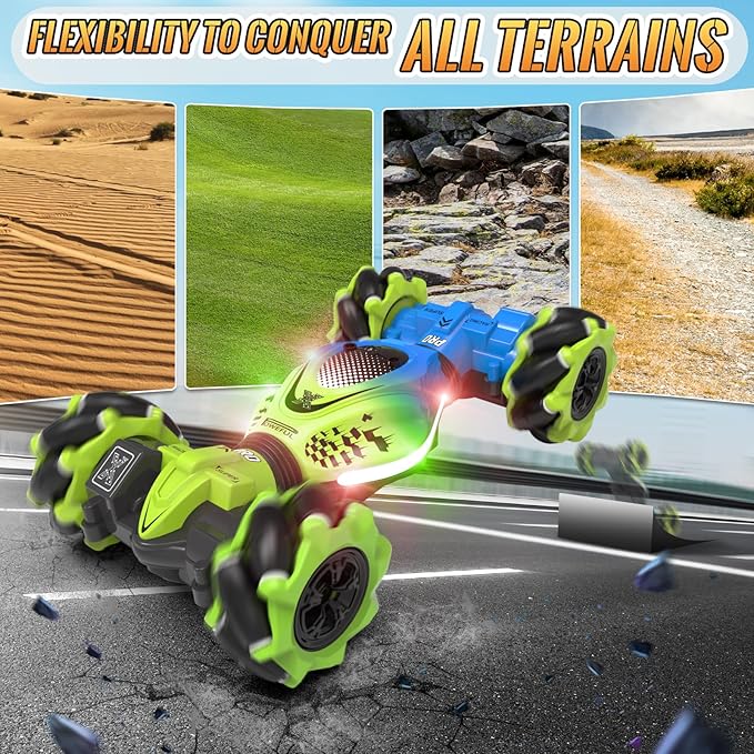 Pristar Gesture Sensing RC Stunt Car, RC Cars Toys for Boys Girls 6-12, 2.4Ghz 4WD Remote Control Car with Lights Music Double Sided Flip 360° Rotate Off-Road, Birthday Xmas Gifts for Kids Age 6-12