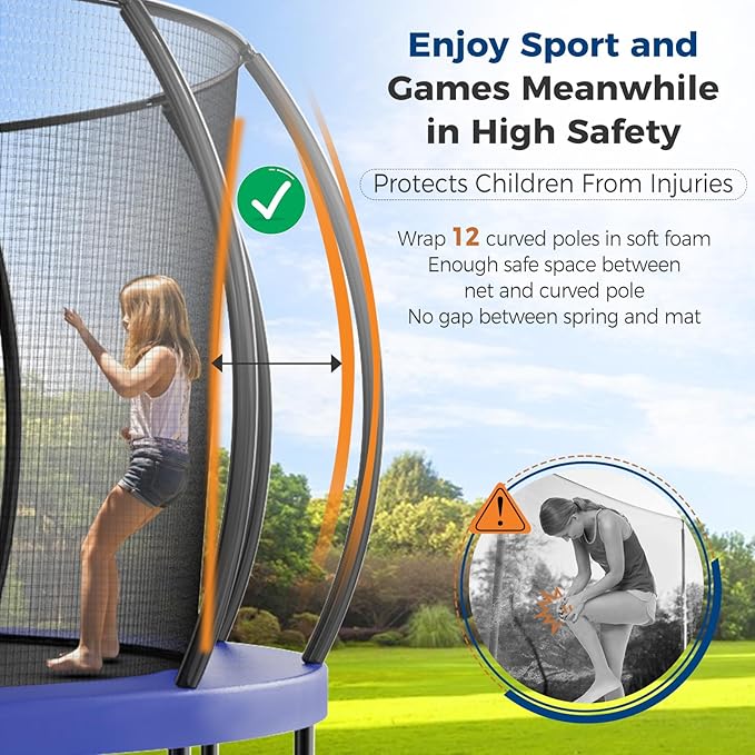 Tatub Large Trampolines Outdoor 10 12 14 15 16FT for Kids and Adults,Outdoor Recreational Pumpkin Trampolines with Curved Poles and Safety Enclosure Net, Basketball Hoop, Ladder