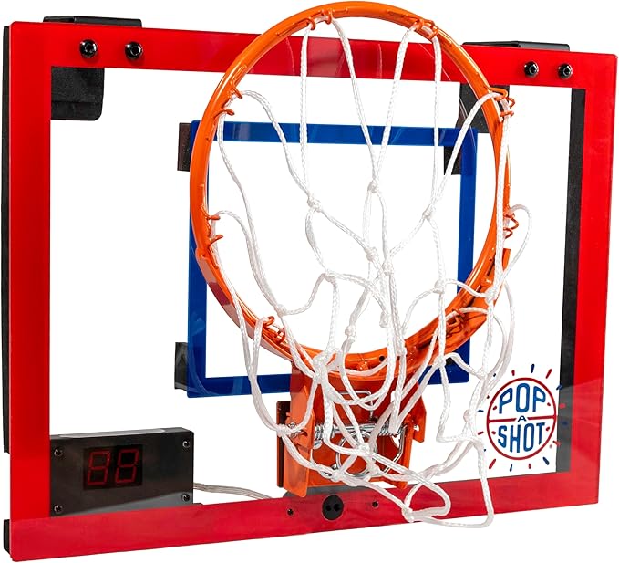 Pop-A-Shot Super Slam Over The Door Mini Basketball Hoop for Adults | 2 Included Basketballs and Pump | Built for Dunks | Breakaway Rim | Shatter Resistant Backboard | 17x12.5 Inches