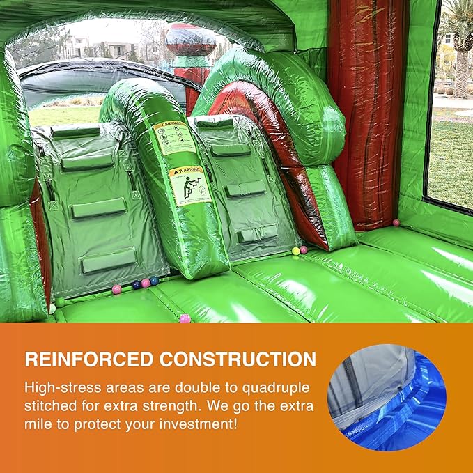 JumpOrange Midnight Commercial Grade Bounce House Water Slide Combo with an Attched Splash Pool for Kids and Adults (with Blower), Basketball Hoop, Wet Dry Use, Outdoor Indoor, Party, Rental Quality