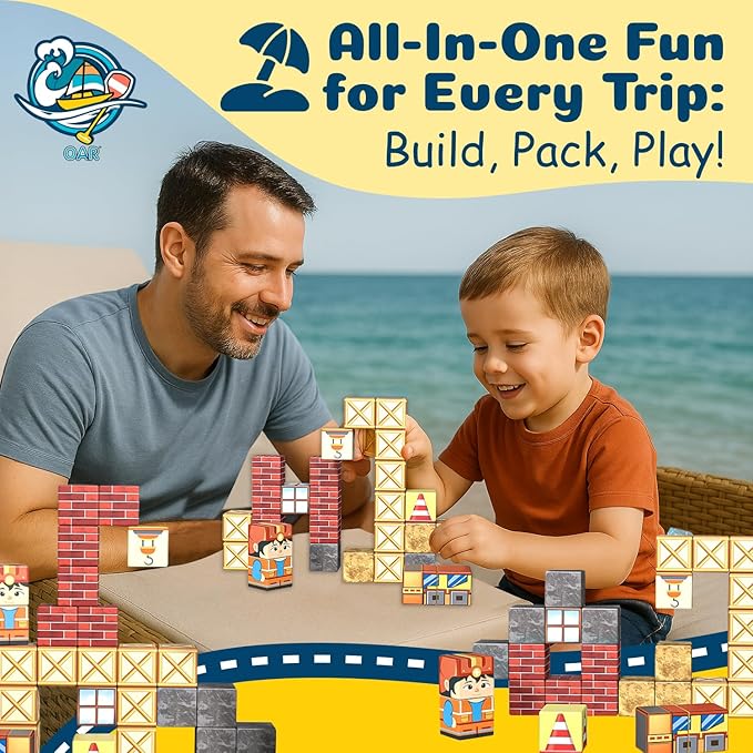OAR Mini Magnetic Blocks – Montessori Toddler Sensory Magnetic Building Blocks & Tiles STEM Set, Magnet Cubes with Portable Gift Box, Travel Toy for Kids Ages 3-8, Christmas & Birthday Gift