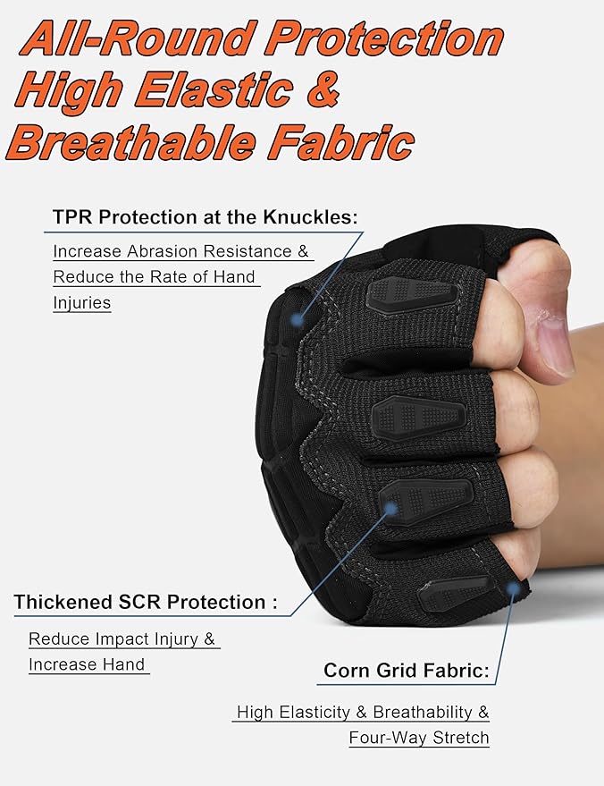 KUTOOK Mountain Bike Gloves for Mmen Fingerless with Wrist Guard Anti-Slip for Dirtbike Riding Fitness Training Outdoor Sports