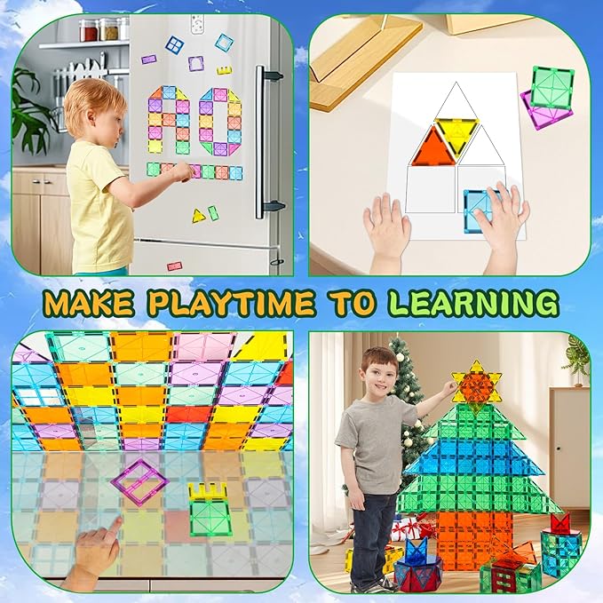 100 Piece Set Magnet Building Tiles Toddler Toys Magnetic 3D Blocks Construction Playboards for Kids Ages 3-12