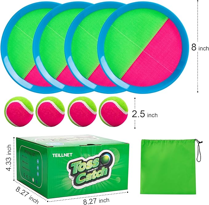 Toss and Catch Ball Set for Toddlers Kids Adults - 4 or 6 Pack - Beach Toys Pool Toys Outdoor Yard Games for Family- Sturdy & Water-Resistant - Classic Gift Boys Girls 3 4 5 6 7 8 9 10 11 12+ Years