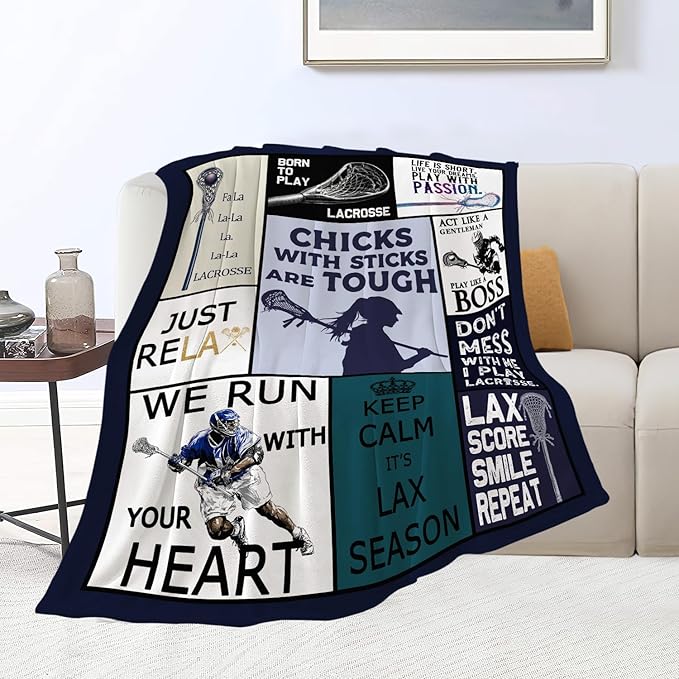 Lacrosse Blanket Sports Lacrosse Lover Throw Blankets Gifts for Girls Boys Kids Soft Cozy Fleece Plush for Couch Sofa Bed 80"x60"