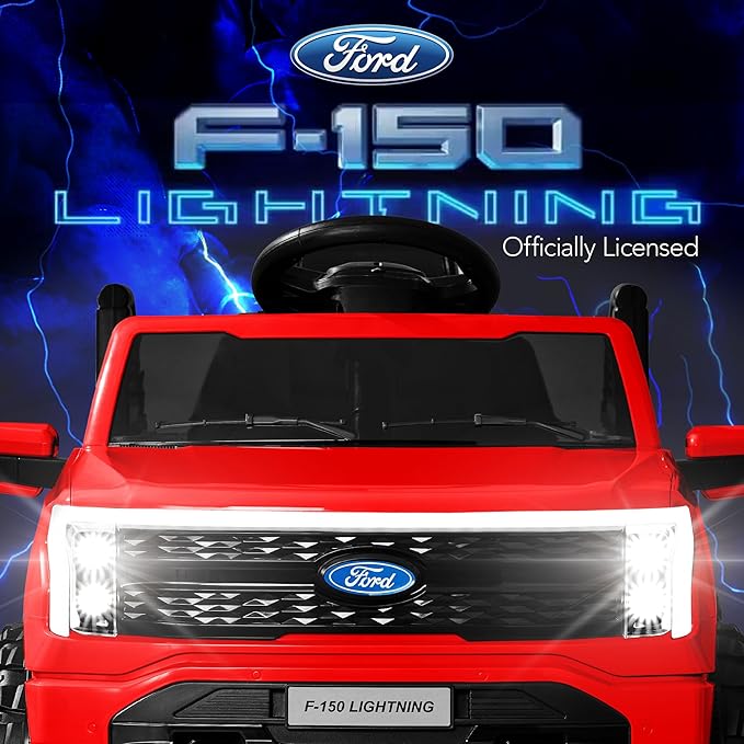 Best Choice Products Licensed Ford F-150 Lightning Truck Kids 12V Electric Ride On Car Toy w/ 66lb Weight Capacity, Parent Control, Bluetooth - Red