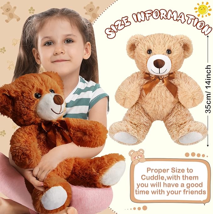 Zhanmai 18 Pcs 14 Inch Bears Stuffed Animal 2025 Graduation Gifts Bulk Plush Bear Toys for Birthday Baby Shower Party Favor(Light Brown, Dark Brown)