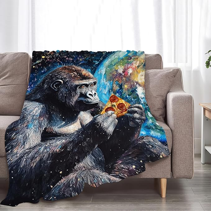 Funny Gorilla Blanket Fleece Soft Warm Plush Chimpanzee Animal Space Galaxy Throw Blanket Lightweight Plush Fuzzy Cozy Monkey Blankets for Kids Adult Suitable for Couch Sofa Bed 60"X50"
