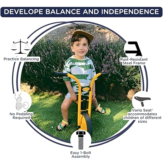 MYRIDER Toddler Trike, Kids Tricycle for Preschool, Daycare, Playground Kids Tricycles, Rubber Tires, Yellow/Black, 12" Balance Bike