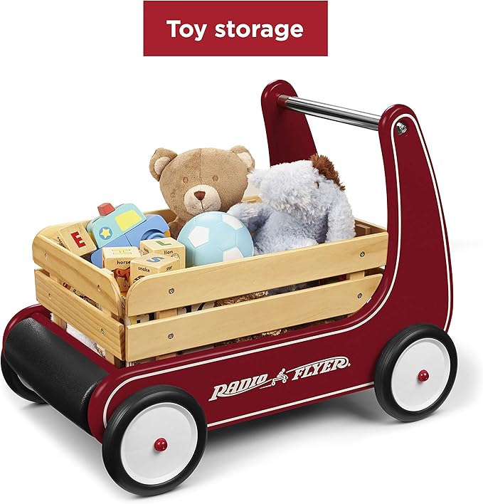 Baby Walker, Toddler Toys, Baby Toy, Radio Flyer Classic Walker Wagon, for Ages 1-4, Red, Wood