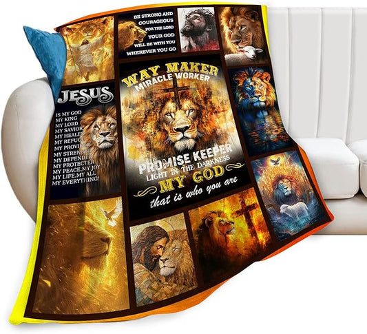 Christian Lion Blanket Fleece Soft Warm Plush Religious Jesus Throw Blankets Lightweight Plush Fuzzy Cozy Blanket Gifts for Men Women Suitable for Couch Sofa Bed 60"X50"