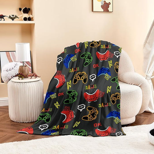 Wajade Game Blanket for Boys and Girls Video Game Controller Enjoy This Game Blanket for Kids Teens Soft Warm Fuzzy Game Blanket for Couch Sofa Bed 50"x60"