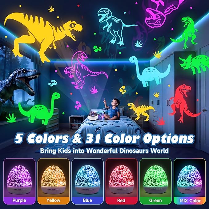 PIKOY Toy Cars Toys | 6HD Films+15 Sounds+31 Colors+Remote Control+360°Rotating | Cars for Toddlers 1-3 Toy Cars for Boys Age 4-7 Dinosaur Egg Light for Nursery Toddler Boy Birthday Gifts 1-8 Years