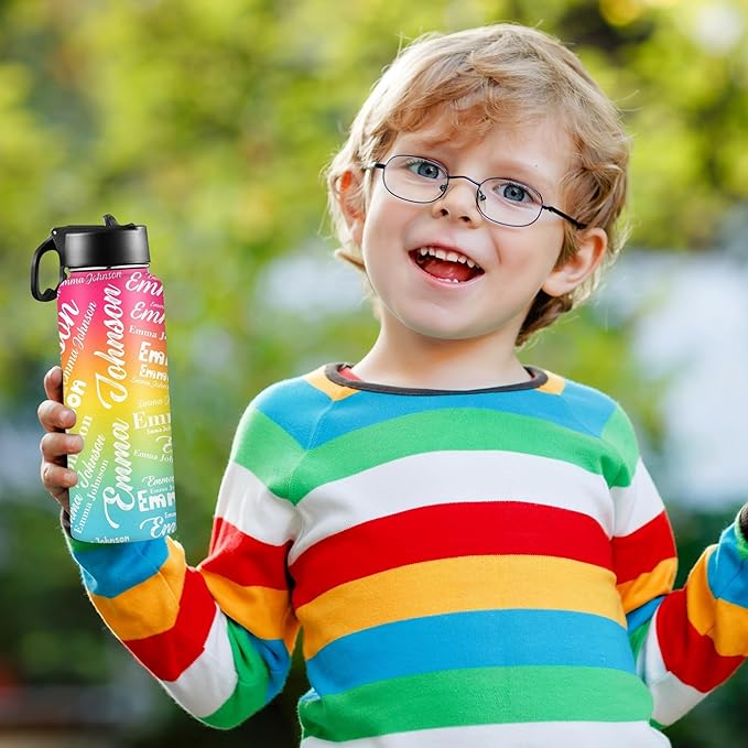 M YESCUSTOM Personalized Water Bottles for Kids with Straw Lid Custom Sports Water Bottle for School Personalized Names Stainless Steel Double Wall Insulated Cup Customized Gifts for Boy Girl Style13