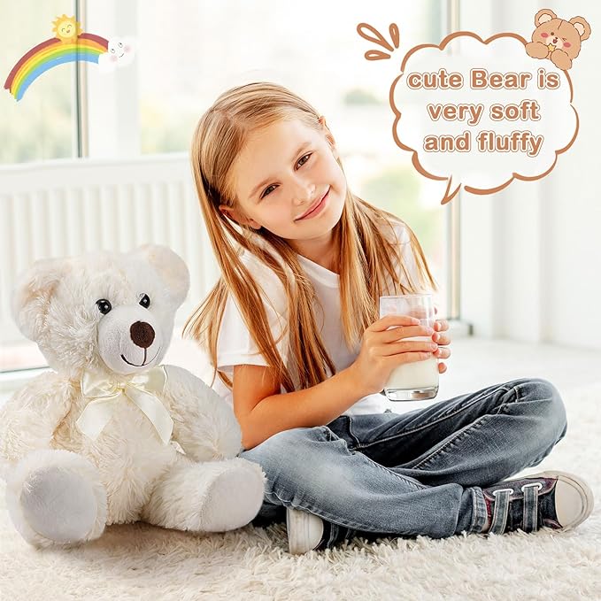 Zhanmai 18 Pcs 14 Inch Bears Stuffed Animal 2025 Graduation Gifts Bulk Plush Bear Toys for Birthday Baby Shower Party Favor(White)