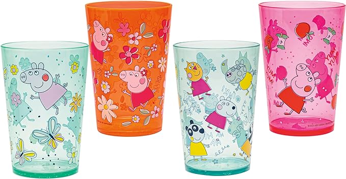 Zak Designs Peppa Pig Nesting Tumbler Set for At Home, 14.5oz Non-BPA Plastic Cups, 4-Pack (Peppa Pig and Friends)