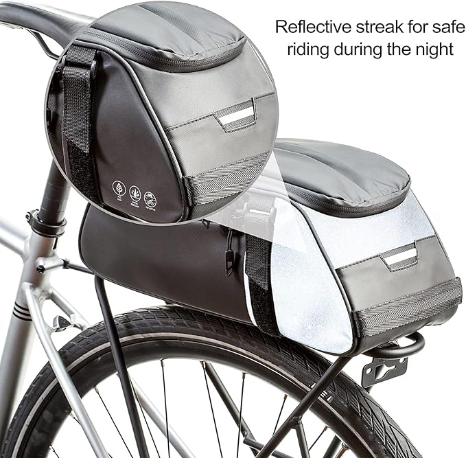 ZIMFANQI Bike Rear Bag Reflective,Water Resistant Bicycle Pannier Rack Bag Cargo Trunk Storage Cycling Carrier Chest Bag,8L Capacity with Multi Pocket Taillight Loop,Shoulder Strap for Outdoor