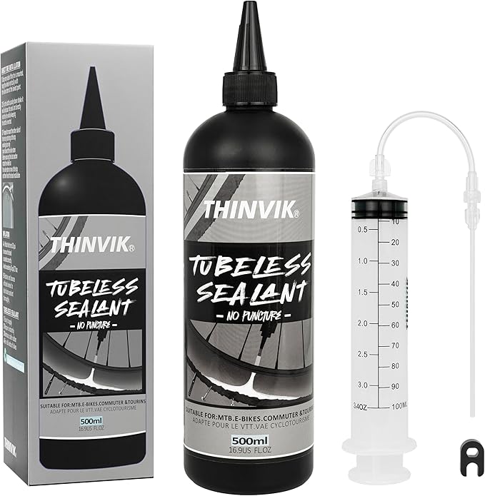 Thinvik Tubeless Tire Sealant 500ML/16.9oz No Puncture Hassle and Leak Prevention for Road Bike MTB CX and Gravel Bicycle Tubeless Tyres Sealant Injector Set/500ML(Single)