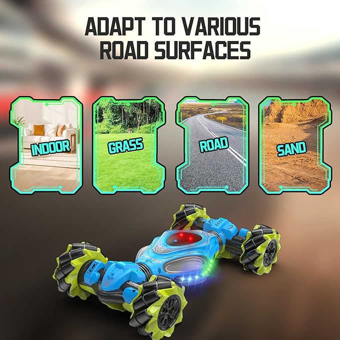 1:12 Scale Gesture Sensing Rc Stunt Car, 4WD Remote Control Hand Controlled Double Sided Vehicle 360° Roll with Lights, All Terrains Monster Truck for Boys Kids