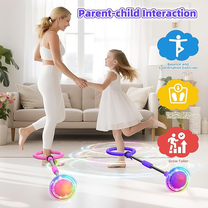 Ankle Skip Ball for Kids, Foldable Skip Ball with Colorful Flash Wheel, Indoor & Outside Game Toys, Christmas Birthday Gifts Toys for Girls and Boys Age 4 5 6 7 8 9 10 Years Old