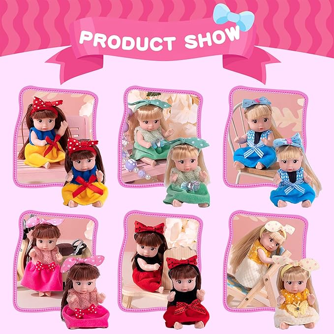 6 Pack 4 Inch Mini Fashion Doll Collection - 6 Unique Stylable Hair Dolls with Rotatable Limbs & Cute Outfits | Collectible Toy Gift for Kids