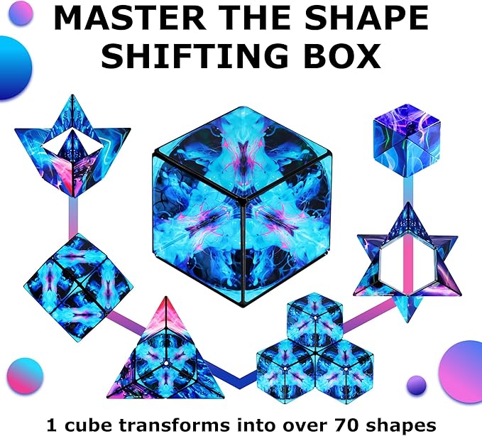 SHASHIBO Shape Shifting Box - Award-Winning Fidget Toy w/ 36 Rare Earth Magnets - Fidget Cube Transforms Into Over 70 Shapes, Sensory Toy Gift for Kids, Teens, and Adults (Vapor)