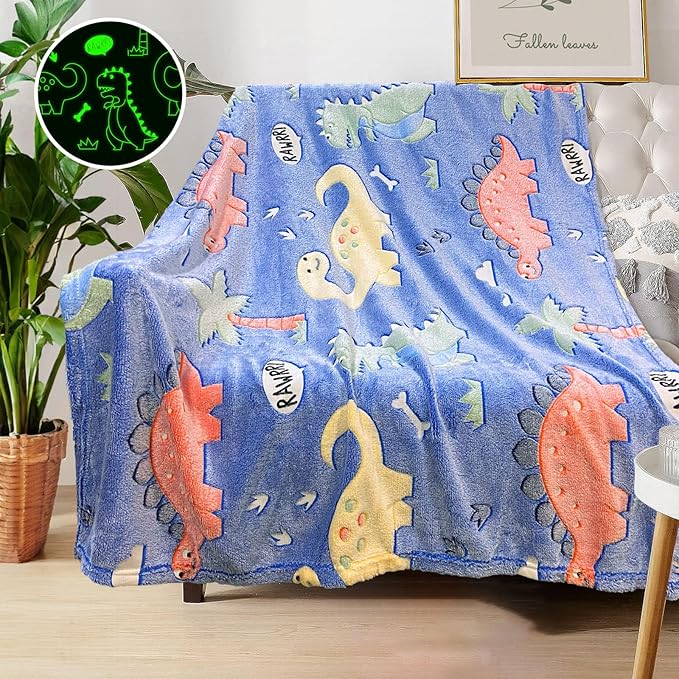 MyBrand Personalized Dinosaur Glow Blanket for Kids, Toddlers & Babies - Soft Fleece 50"x 60", Birthday Gift