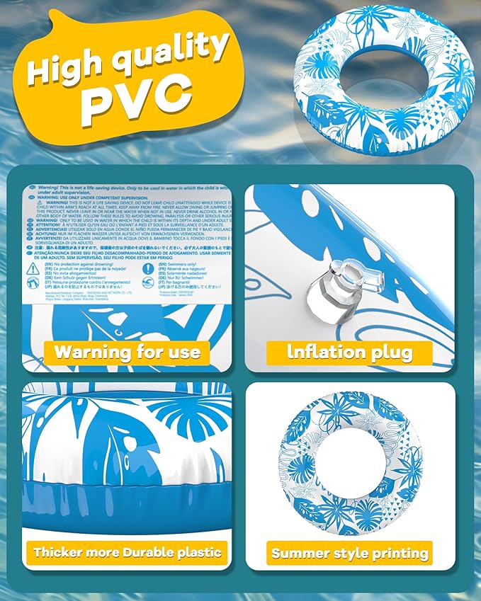 Inflatable Swim Tube Set - 2 Pack 90cm (35") Pool Floats, Durable Water Rings for Beach & Party (Blue + Green)