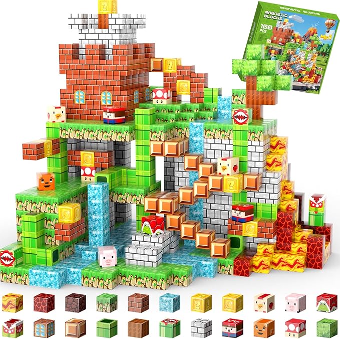 100 PCS 0.8 Inch Magnetic Blocks, STEM Montessori Stacking, Magnetic Building Blocks for Boys & Girls Age 3-8, Educational Stacking Magnets Cubes for Creativity, Birthday Gift for Ages 4-10