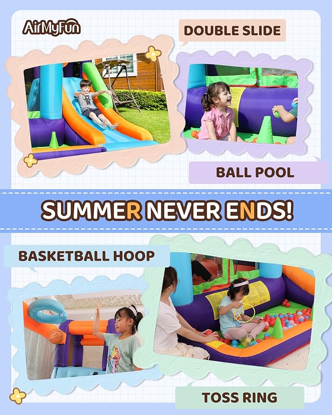 AirMyFun Bounce House for Kids and Toddler, Inflatable Bouncy Castle with Blower Outdoor Indoor Backyard Jumping House with Slide (82003)