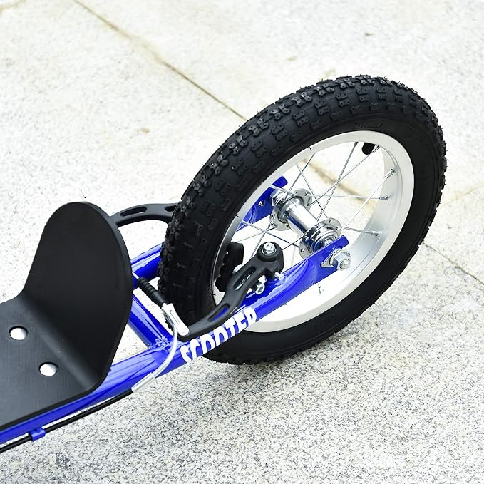 Aosom Youth Scooter Kick Scooter for Kids 5+ with Adjustable Handlebar 16" Front and 12" Rear Dual Brakes Inflatable Wheels