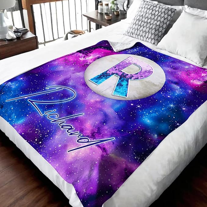 Custom Blanket Gifts with Name for Kids Boys Girls - Personalized Flannel Throw Blanket Soft Cozy Fuzzy Bed Throws - Name Monogram Blankets for Couch Sofa Bed Decor