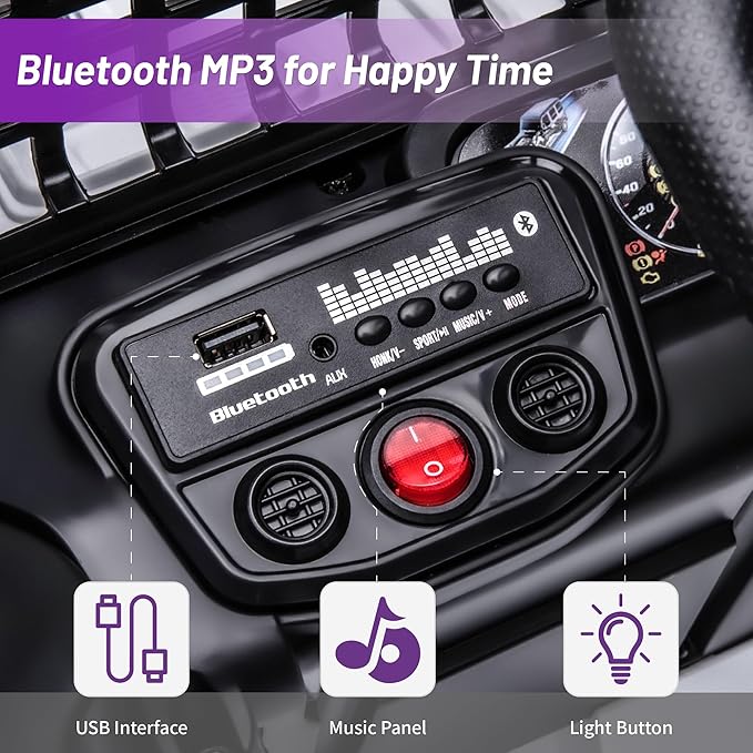 12V Ride On Car, Electric Car for Kids, Ride on Toys, Kids Cars with 3 Speeds Adjustable, Bluetooth, Parent Remote Control, Spring Suspension, AUX Port-White