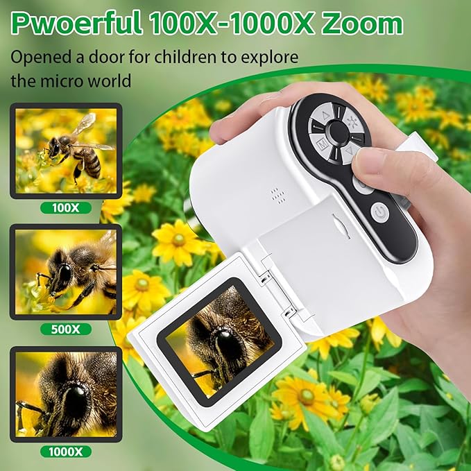Microscope for Kids - 1000X Portable Handheld Kids Mini Microscope | Telescope with Photo and Video Educational Science Toys | Age 3 4 5 6 7 8 9 10 11 12 Years Old Kids Christmas Birthday Gift
