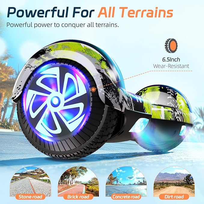 Scooter with Bluetooth Corlorful LED Lights, 6.5" Wheels, Dual 300W Motor Scooter for Kids Girls Boys Adults, All Ages