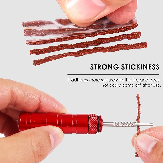 BWSHLF Tubeless Bike Tire Repair Kit for MTB and Road Bicycle Tires, Puncture Kit Include Bacon Strips Embedding Tool Red