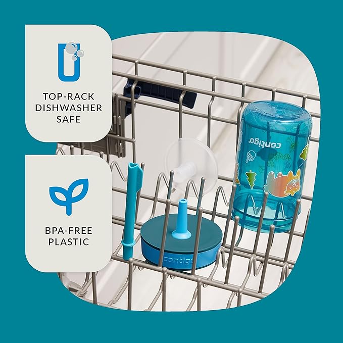 Contigo Kids’ Leighton Straw Tumbler with Spill-Proof Leak-Proof Lid 14oz Juniper/Blue Forest