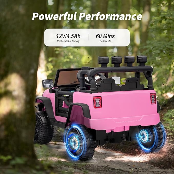 Kids Ride on Car Toy, 12V Electric Car for Kids with Remote Control, LED Light - Light Pink