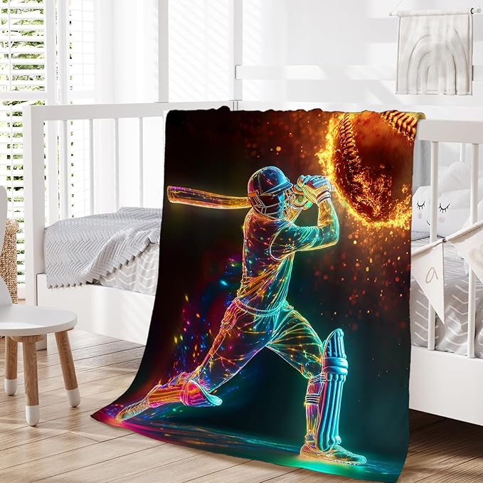 Baseball Blanket, Cool 80 x 60 Inches Soft Fuzzy Kids Blankets for Boys Men, Cozy Sports Theme Flannel Throws for Bed Living Room Decor, Camping, Travel, Baseball Club