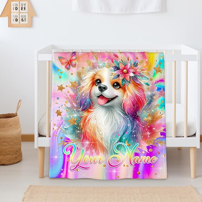 Personalized Blanket for Girls Dog Throw Blanket Gifts for Kids Teens, 60x50 Inches Custom Lightweight Flannel Blankets Throws for Couch Sofa Bed