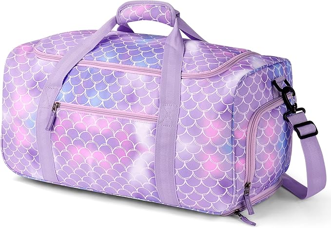 Choco Mocha Girls Mermaid Suitcase with Wheels Kids Purple Rolling Duffle Bag for Camping Teen Girls Toddler Luggage Bag for Travel, 22inch