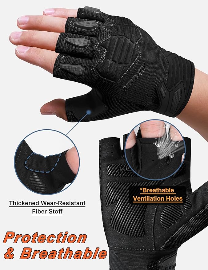 KUTOOK Mountain Bike Gloves for Mmen Fingerless with Wrist Guard Anti-Slip for Dirtbike Riding Fitness Training Outdoor Sports