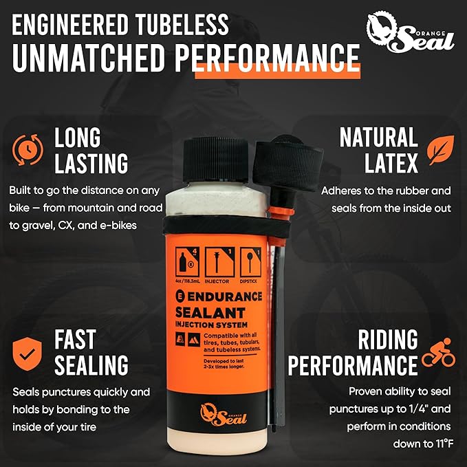 Orange Seal - Endurance Formula Tubeless Bike Tire Sealant | Long Lasting, Fast Sealing | for MTB, Road, CX and Gravel Bicycle Tires