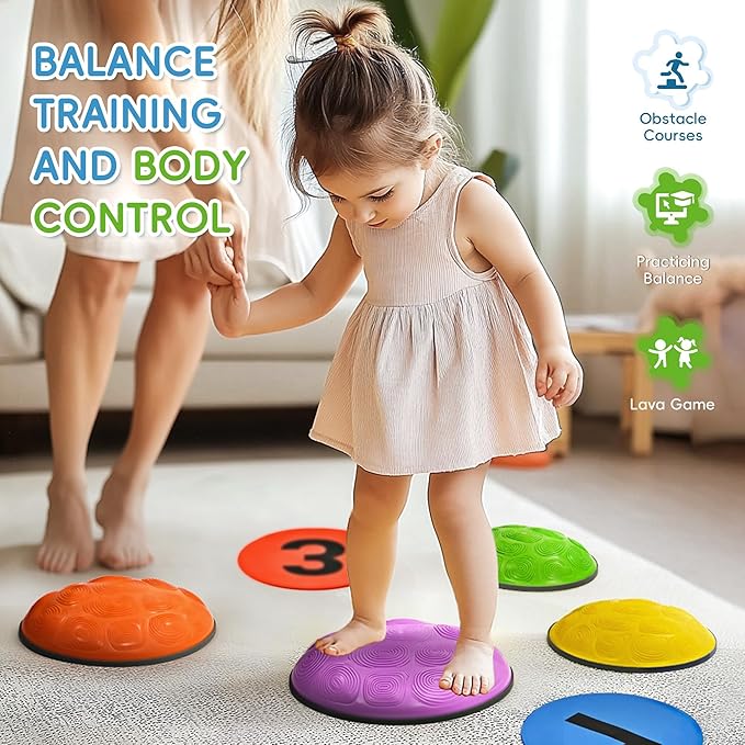 OUTREE Stepping Stones for Kids, 6 Pcs Balance Training and Sensory Coordination Turtle Stepping Stones for Obstacle Course，Non-Slip Bottom Balance Stones for Indoor or Outdoor Play