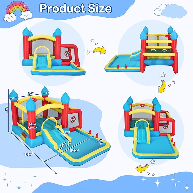 Inflatable Bounce House for Kids 3–6, 6-in-1 Bouncy House with Slide and Blower, Ball Pit, Climbing Wall, Basketball & Soccer Play, Inflatable Castle Gift for Kids Indoor Outdoor Backyard Party Fun