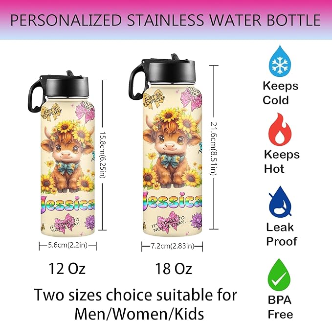 M YESCUSTOM Personalized Water Bottles for Kids with Straw Lid Custom Sports Water Bottle for School Personalized Names Stainless Steel Double Wall Insulated Cup Customized Gifts for Boy Girl Style20