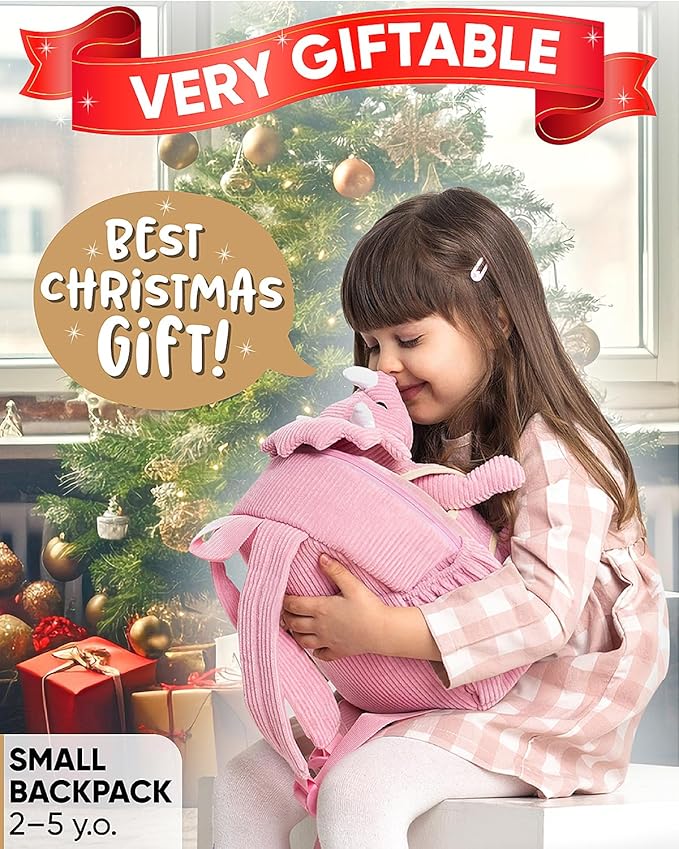 Naturally KIDS Pink Dinosaur Toys for Girls, Triceratops Toy, Dinosaur Gifts for 2 3 Year Old Girls, Toddler Backpack