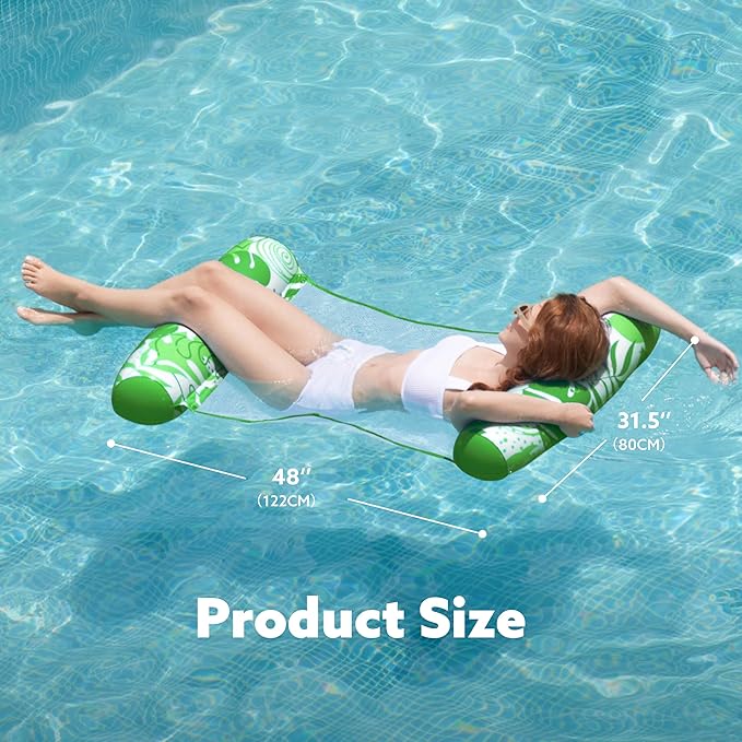SLOOSH 2 Packs Hammock Pool Floats Adults, 4-in-1 Multi-Purpose Inflatable Pool Floats PVC Water Hammock Lounge Floaties