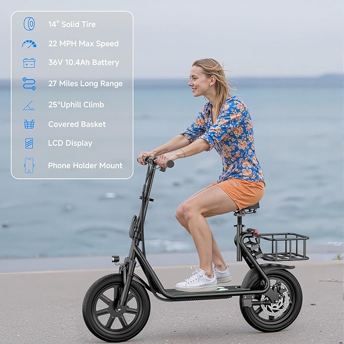 Electric Scooter for Adults- 8.5"/10''/14'' Tires, Up to 19/22MPH by 350W/500W Motor, Max 12/21/23/27/62Miles Long-Range Foldable Commuting Adults Scooter with Double Braking System and App